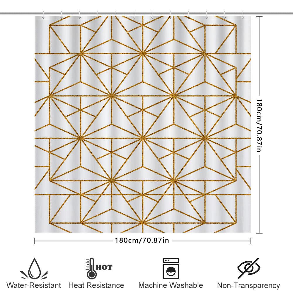 Modern Geometric Shower Curtain With Gold Lines Home Decor Bathroom Accessories For Kids Bathrooms Easy Hanging Rod Set Included