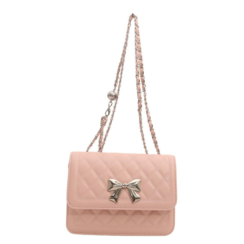 Bag Fashion Small Square Bag Small Fresh Bow Shoulder Bag Textured Chain Crossbody Bag