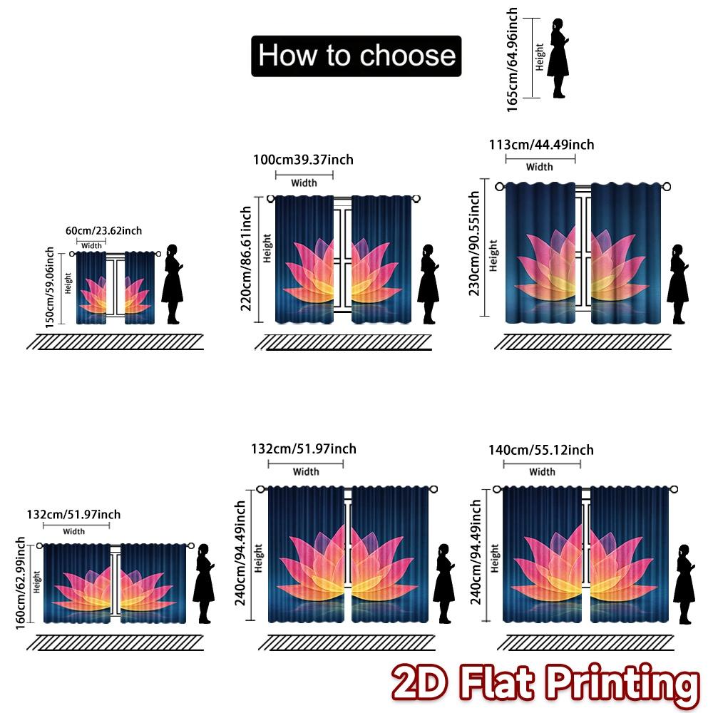 Set Of 2 Modern Flat Printing Curtains Without Rod Glowing Lotus Water Fashionable Curtainments During New Year Holiday Curtain Polyester