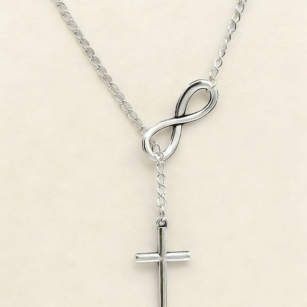 Stainless Steel Infinity Pendant Necklace with Cross Charm Chain Link Jewelry for Women Adjustable Length Fashion Accessory