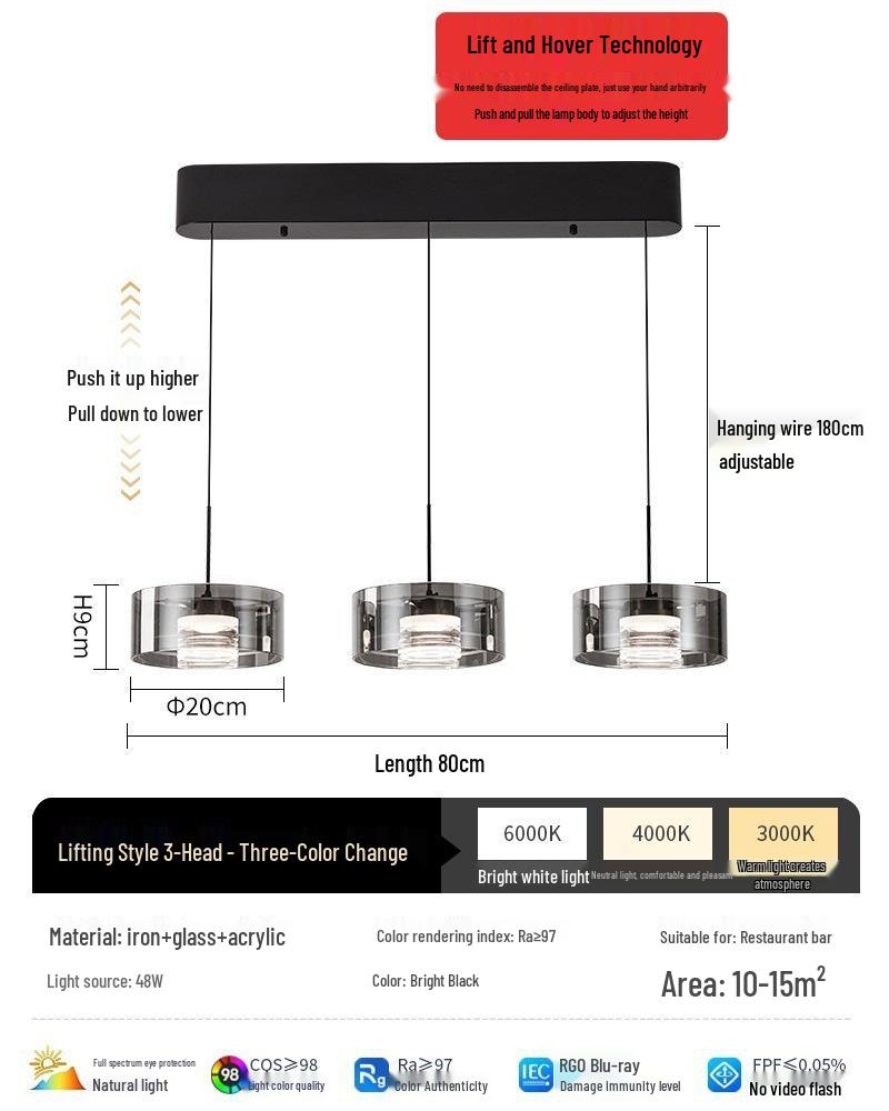 2025 Modern Minimalist Glass Pendant Light with Adjustable Height for Dining Table or Bar