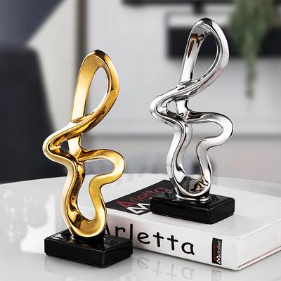 Creative Ceramic Handicrafts Golden Geometric Hollowed-out Ring Pleated Ribbon Decorative Figurines Home Decoration Accessories