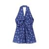 French Hanging Neck Floral V-neck Vest Shirt Women's Skirt Swinging Kink Waist Tight Chic Sweet Spicy Top