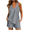 Women Sleeveless V Neck Two Piece Pajama Set With Loose Tank Top And Pocket Shorts For Casual Home Lounge Sleepwear Summer Daily Wear Outfit