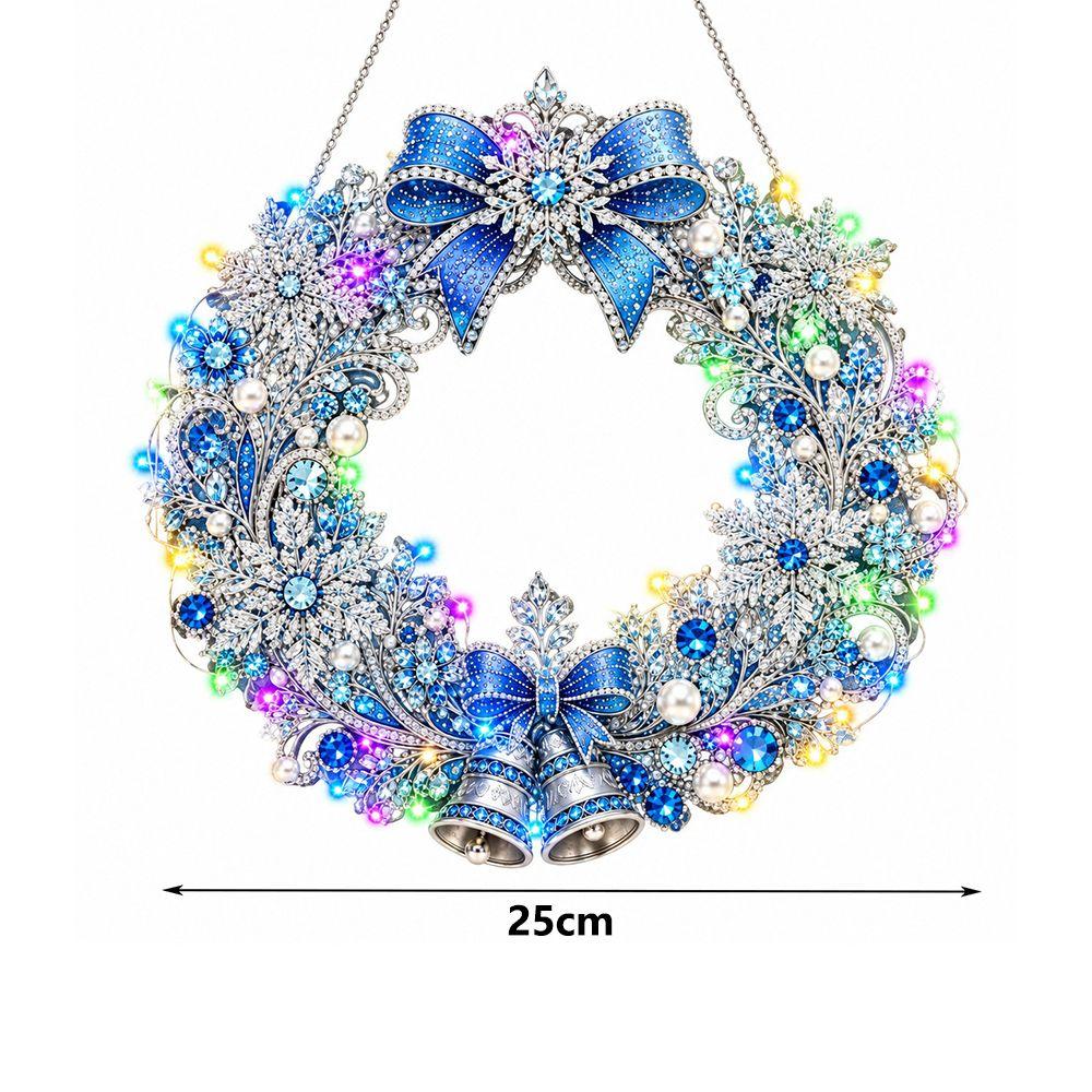 Diamond Sticking Diamond Art Wreath With LED String Light Hanging Wreath Holiday Gift