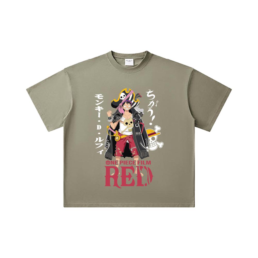 260 GSM Double Yarn 32 Count 100% Cotton One Piece V79 Luffy Film Red Print Unisex Heavy Cotton T Shirt