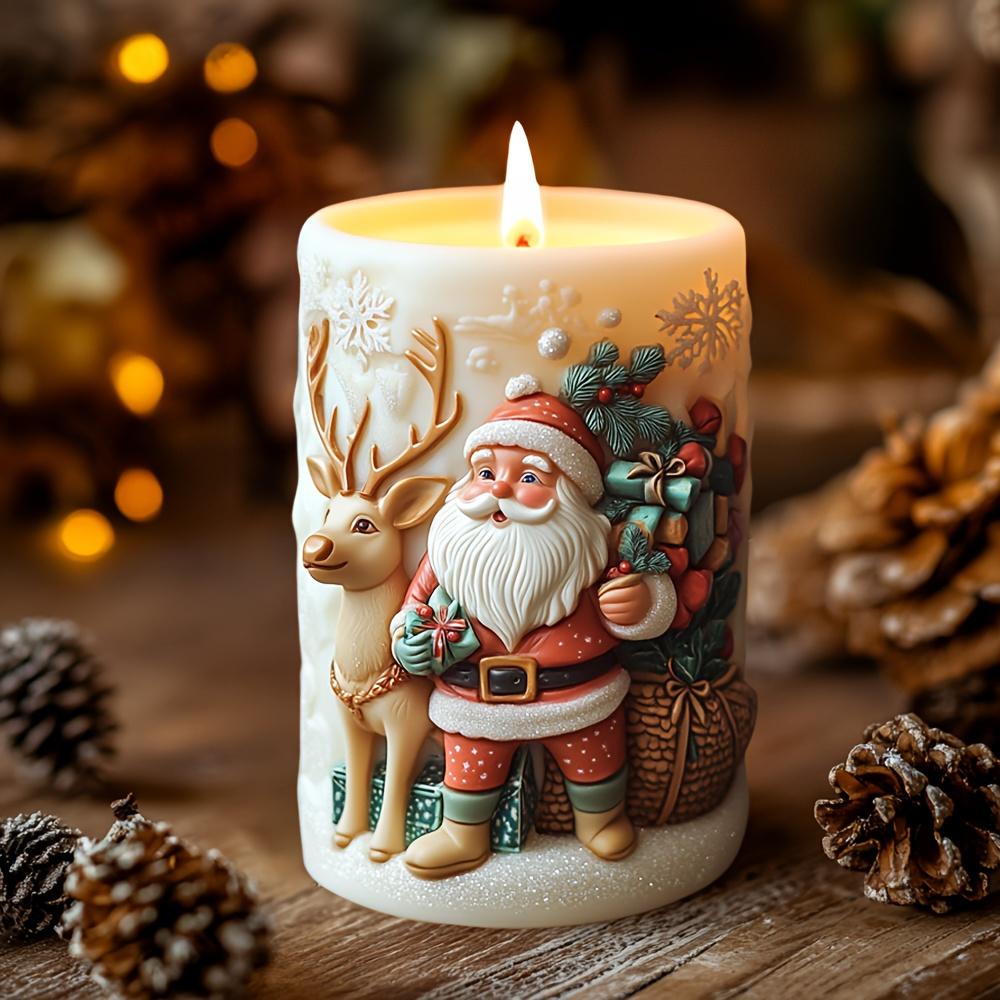 Santa Claus carrying gift relief cylindrical candle silicone mold Santa Claus reindeer Christmas gift relief gypsum resin molds