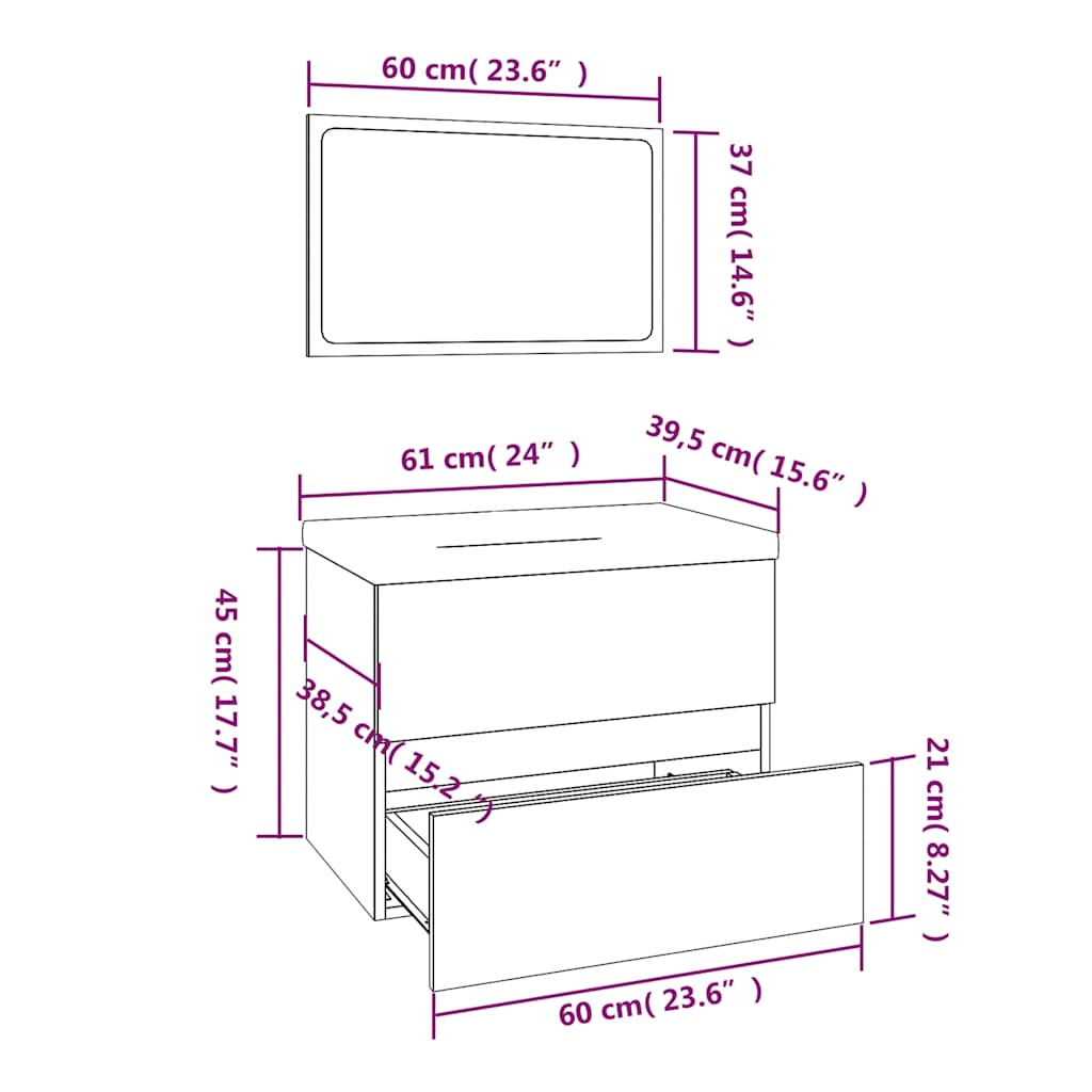 Bathroom Furniture Set Gray Sonoma Particleboard
