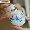 Hand-painted Bamboo Blue And White Tea Box Organizer Moisture-proof Elegant Storage Tank Containers Tea Caddy Tea Collection