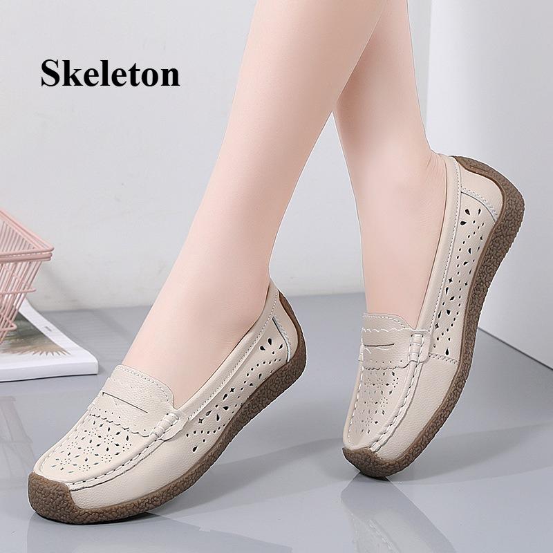 Women s hollow non-slip single shoes set foot casual flat soft shallow mouth breathable shoes 35