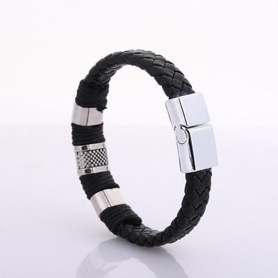 Men's Retro European American Cross-Border Personality Leather Bracelet Set with Alloy Jewelry.