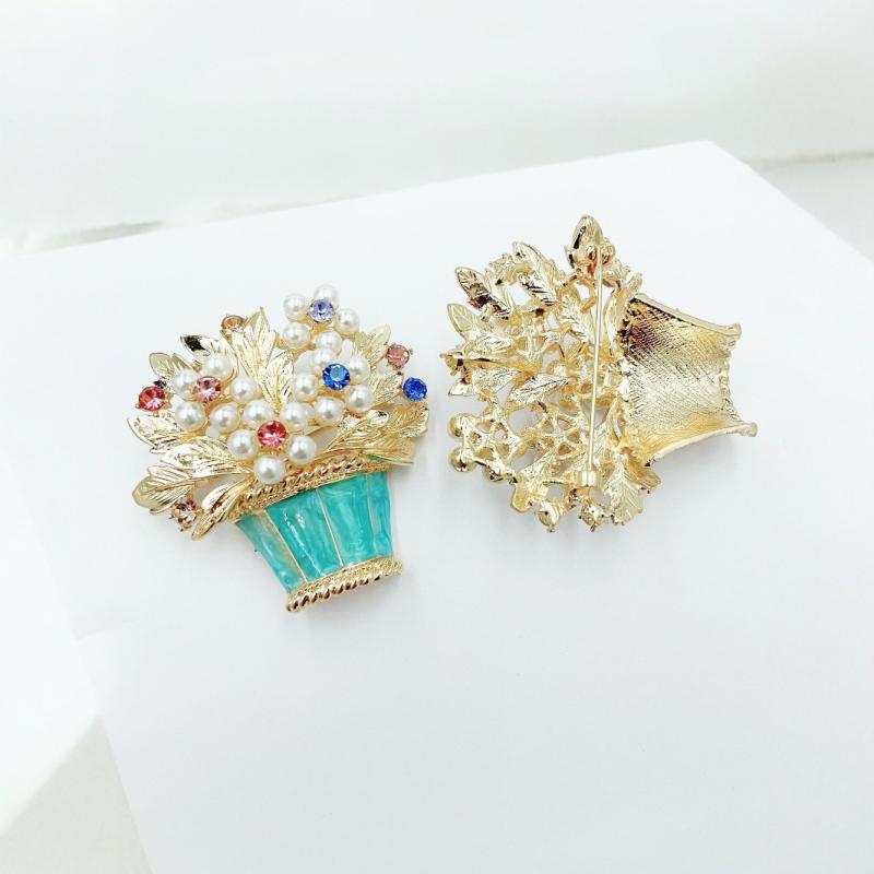 Fashion Luxury Pearl Pot Flowers Brooches For Women Clothing Coat Party Accessries Gifts