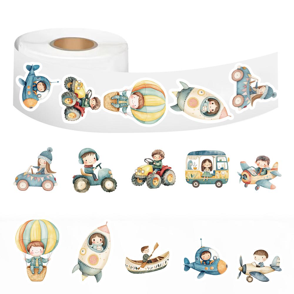 

500PCS Cartoon Transportation Vehicles Roll Stickers Gifts Labels DIY Art Picture Phone Landscape Stationery Wall Painting