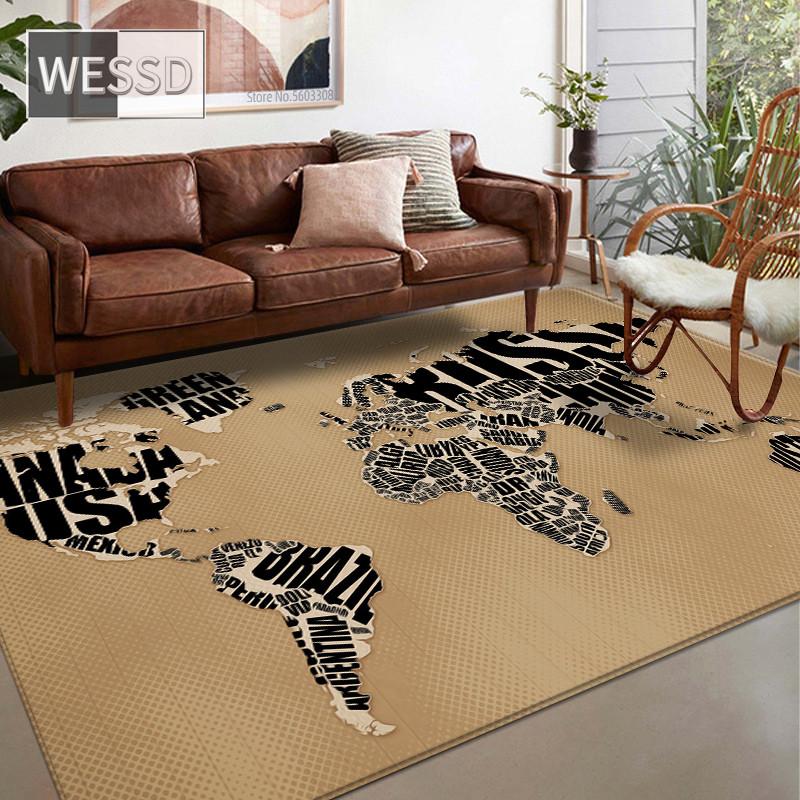 Mote Retro Verdenskart 3D Store tepper Stue Anti-skli Myk Bad Gulvmatte Soverom Nattbordsmatte Sofa Teppe Dørmatte