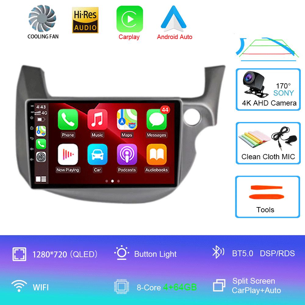 Car Radio Android 14 Carplay For HONDA FIT JAZZ 2007 - 2013 Navigation Multimedia Player Stereo 5gWiFi+4G BT DVD Head Unit Auto