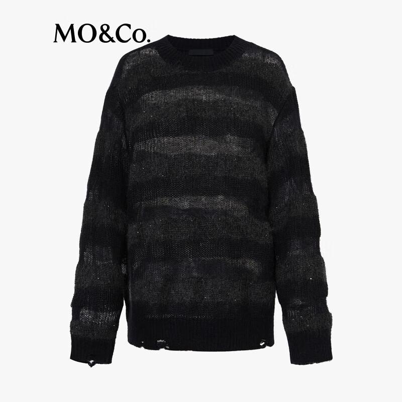 MO&Co. Mohair Blend Black and Gray Striped Sheer Knit Sweater