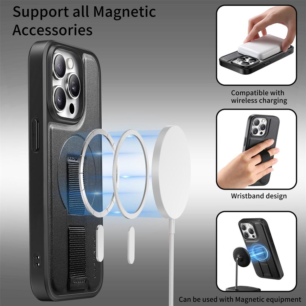 Für iPhone 15 Pro Max Magnetische Hülle CASENEO Armband PU-Leder + PC Stoßfeste Handyhülle