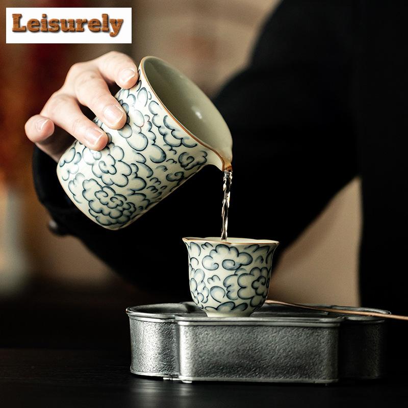 230ml Antique Ru Kiln Auspicious Clouds Tea Pitcher Zen Cha Hai Justice Cup Can Nourishing Kung Fu Tea Tableware Accessories