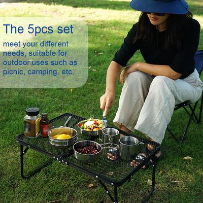 5pcs Camping Cookware Set Outdoor Portable Picnic Cookware Kit Stainless Steel Travel Tableware