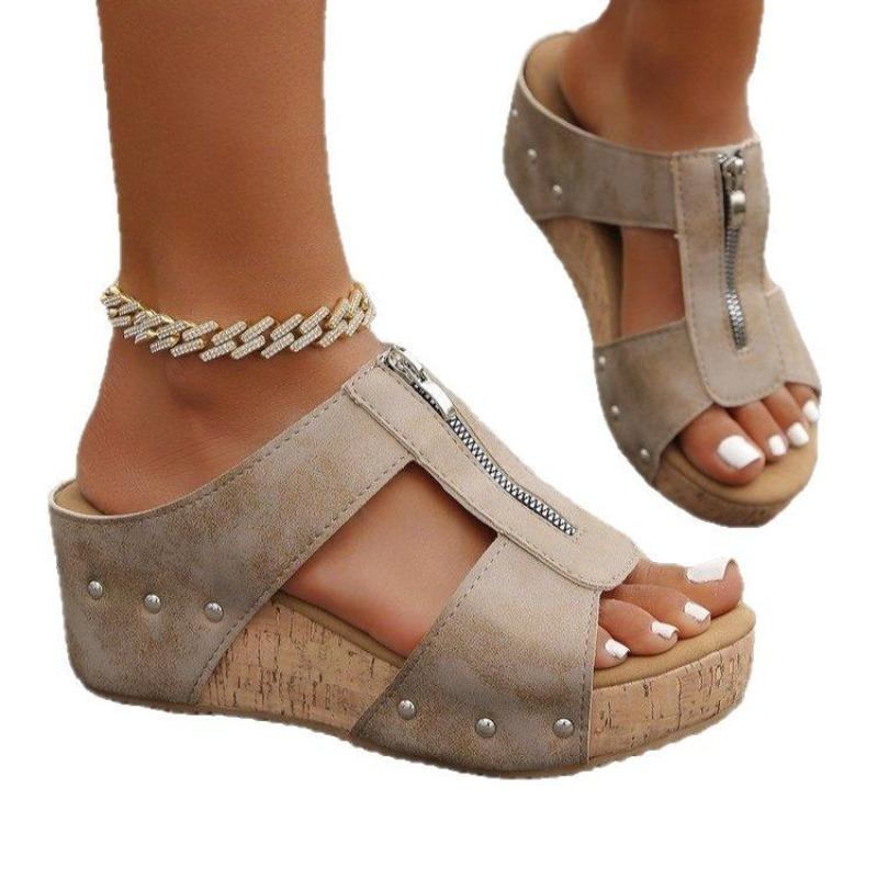 Sandali con suola spessa Scarpe da donna taglia grande Punta aperta Velcro Ciabatte casual