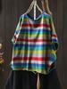 Johnature Women Vintage Striped T-Shirts O-Neck Short Sleeve Summer Casual Loose Hole Female T-Shirts