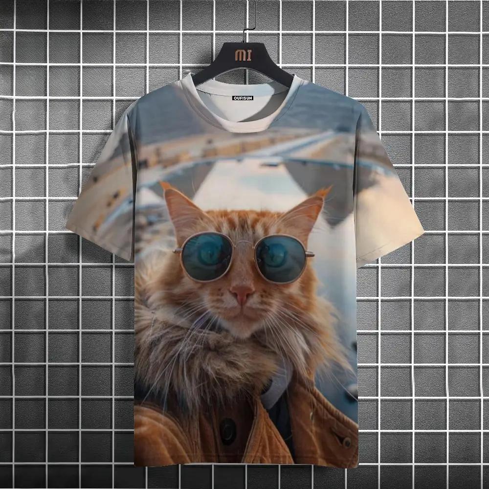 Cute Cat 3d Printed Summer Unisex Short Sleeve T-Shirt Creative Yet Personality O Collar Casual Comfortable Loose Top Shirt