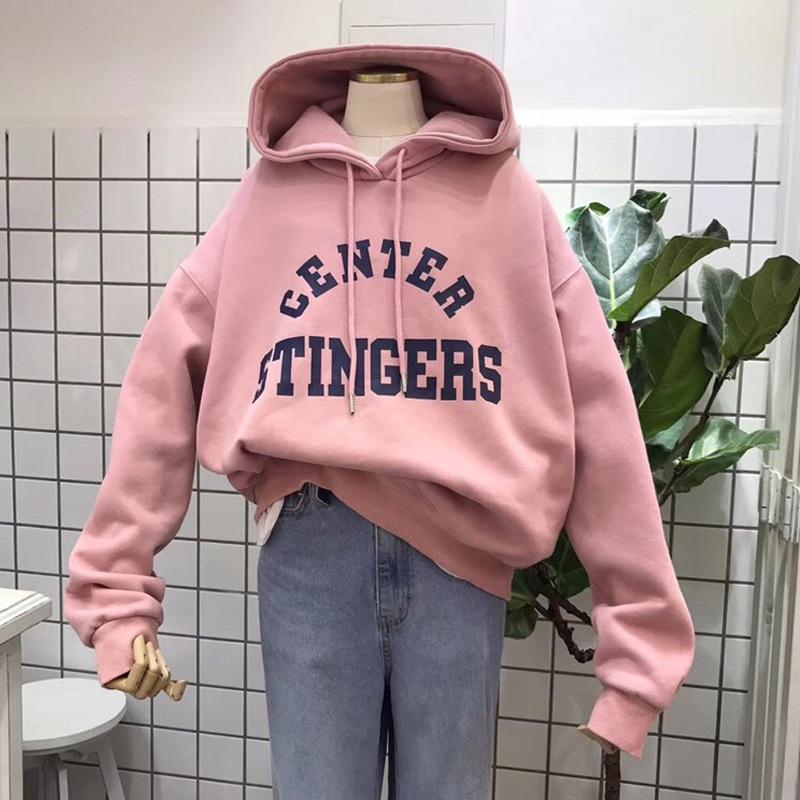

Fleece thickened sweater women s loose lazy style autumn and winter students versatile large version long-sleeved jacket tide 2XL розовый