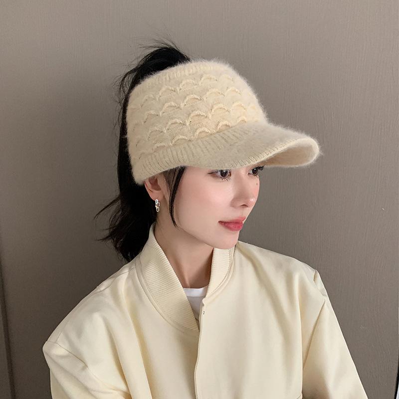 Autumn and Winter Women's Hats Hollow Cap Padded Warm Duck Tongue Cap Cold-proof Knitted Cap Thickened Wool Cap  Beret
