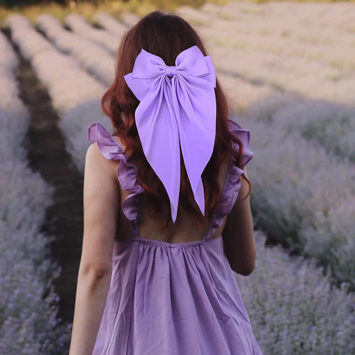 

Элегантная атласная заколка с бантом, женская модная заколка с бантом и лентой для девочек, зажим для хвоста, аксессуары для волос, аксессуары для волос для девочек фиолетовый