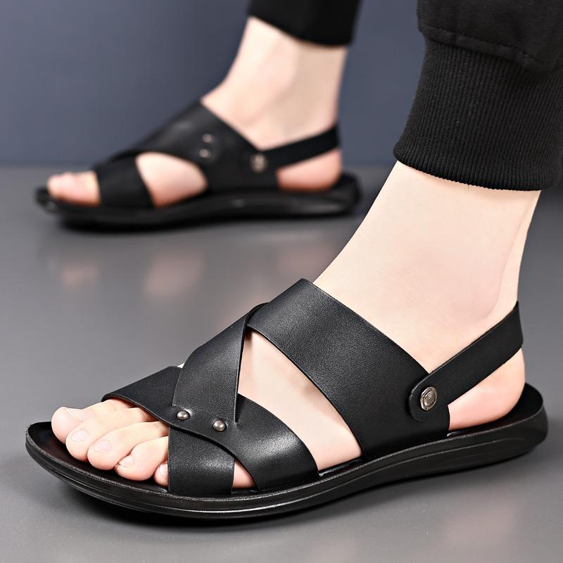 Fashion Summer Sandals for Men Outdoor Soft Casual Sport Slippers Leather Non-slip Breathable Roman Shoes Beach Flip-Flop Garden Shoes