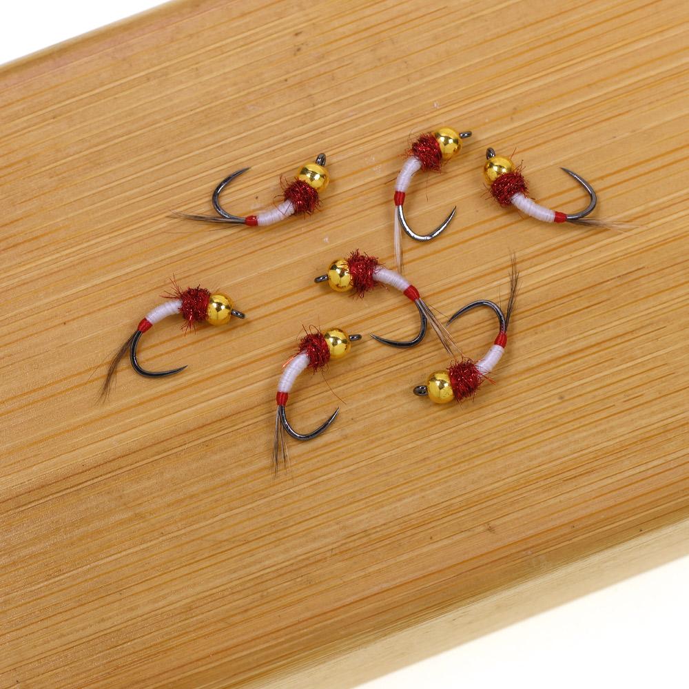 6PCS #14 #16 Barbless Brass Bead Head Nymph Fly Fishing Flies Fast Sinking Wet Fly For Trout Grayling Perch Bass