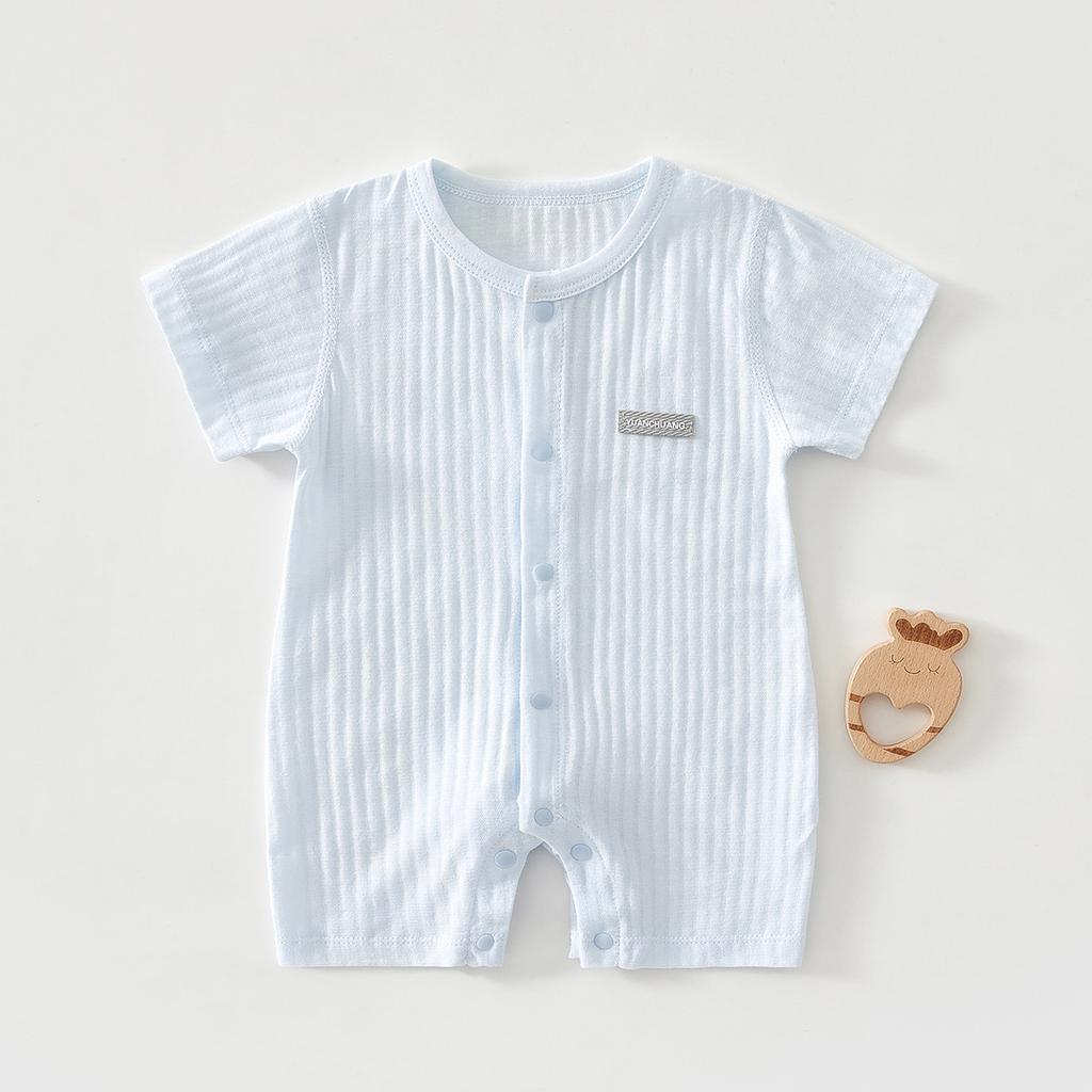 Newborn Baby Short Sleeve Romper, Lightweight Cotton Infant One Piece Outfit, Summer Baby Crawling Jumpsuit for Boys and Girls