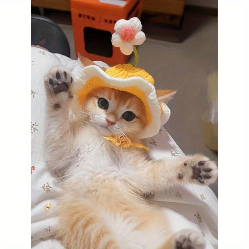 1PC Handmade Soft Breathable Crochet Sun Hat For Small Dogs And Cats Under 8kg Summer Beach Outdoor UV Protection Pet Accessories Fashion