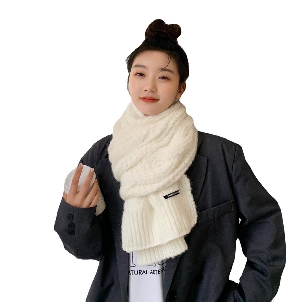 Twist wool scarf women's winter Korean version trendy versatile ins girl heart student solid color warm knitted scarf