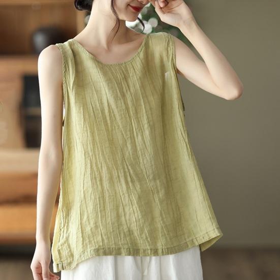 Women Vest Round Solid Color Tank Loose Fit Tops Solid Color Neck Sleeveless Thin Sport Vest