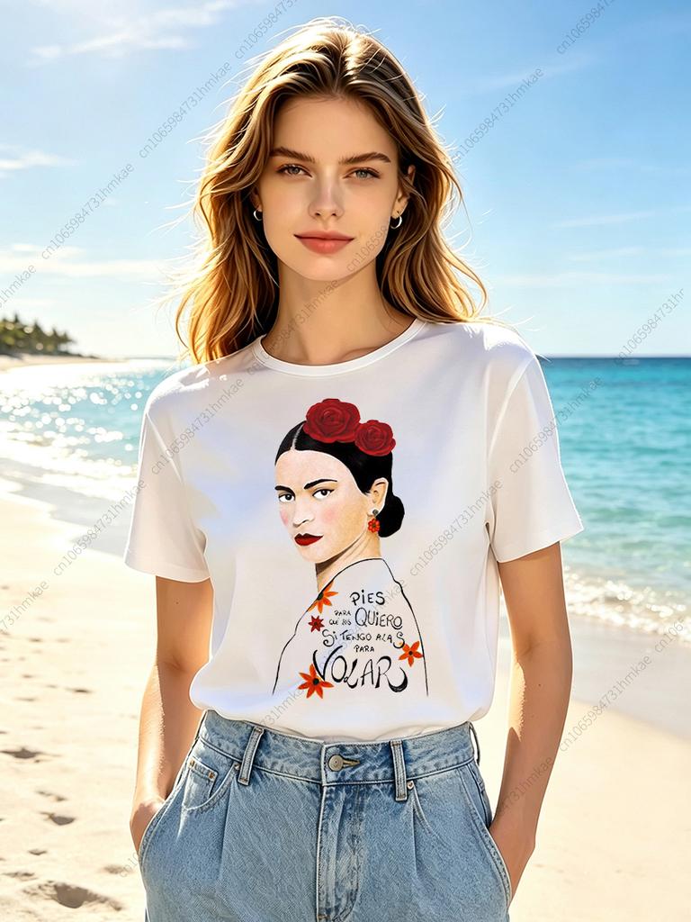 1pcs Fashion Frida Kahlo Unisex T Shirts For Girls Funny Vintage Feminist Printing Short Tshirts For Unisex Tshirts Lady Tops