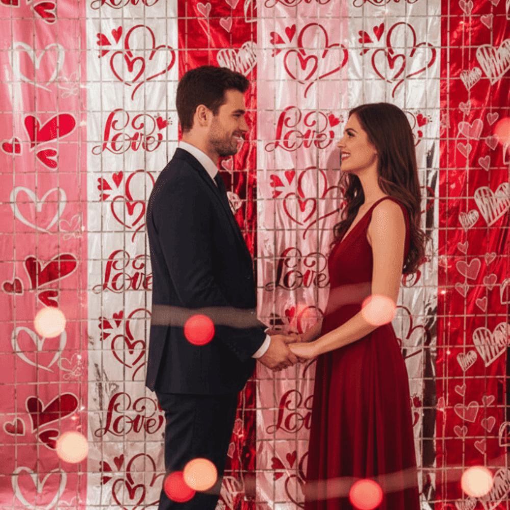 Bowknot Valentine's Day Party Backdrop Love Heart Streamers Hanging Curtains  Birthday Party