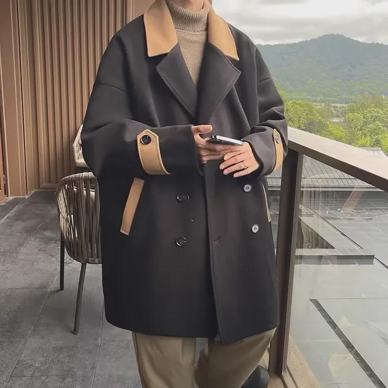 Men's Stylish British Woolen Coat - Winter Thick Mid-Length Windbreaker