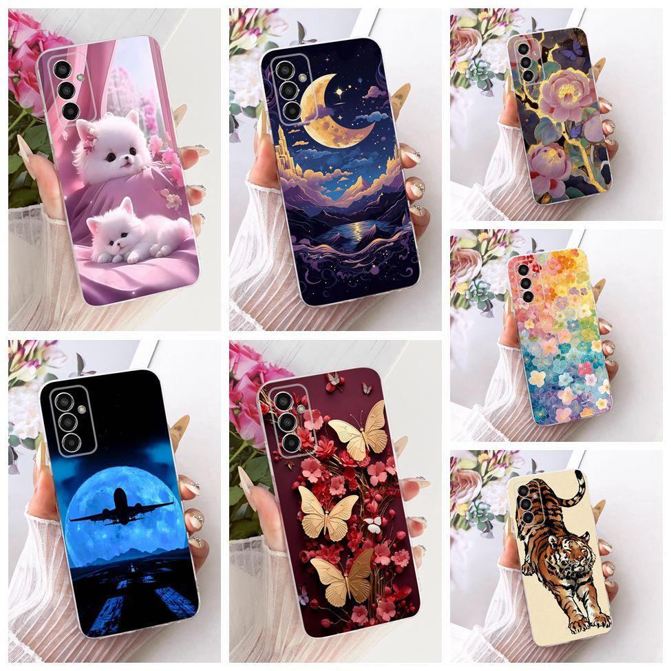 Transparent For Samsung M13 4G SM-M135F Case For Samsung Galaxy M13 4G Cover Cute Cat Fashion Butterfly Funny Painted Casing