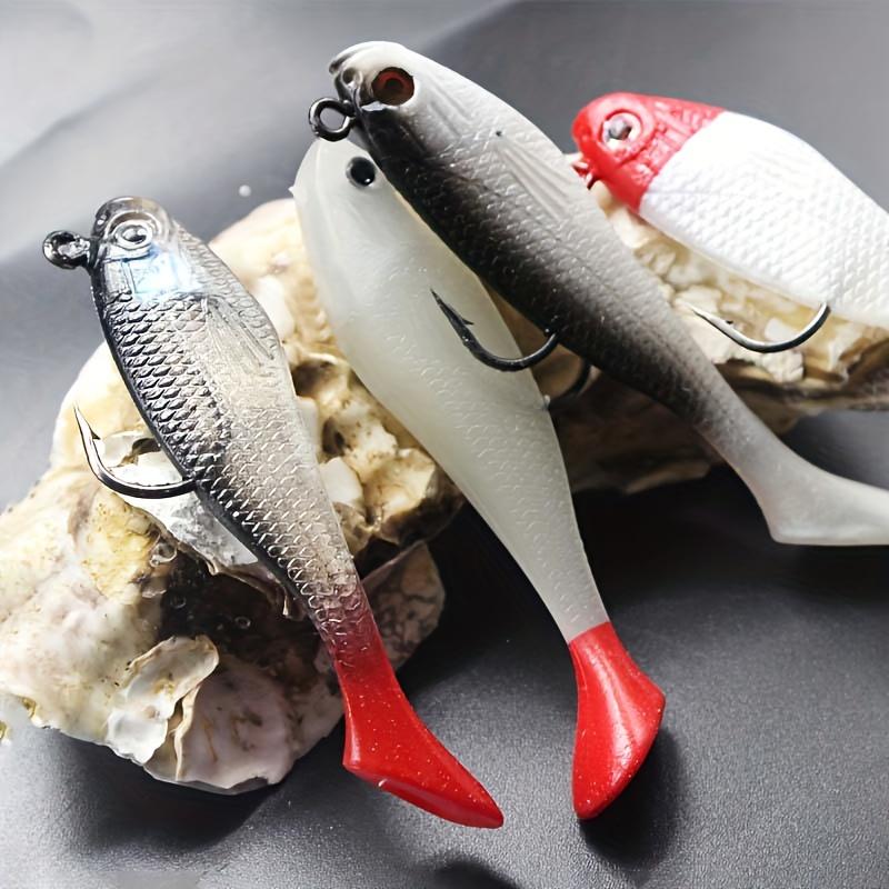 4 Pcs Fishing Bait Luya Soft Bait Bionic Bait T Tail Fish PVC Material with Lead Pack Lead Fish Anti-hanging Bottom Bait