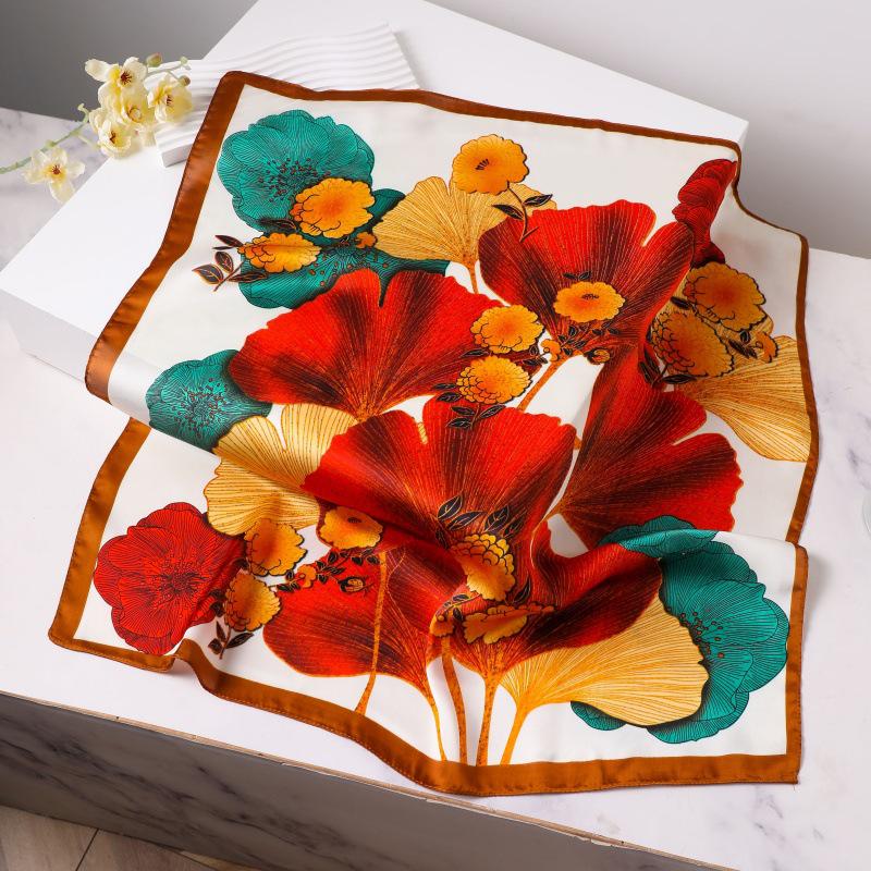 Silk Women's Square Scarf - Chinese Style Headscarf for Spring, Summer, Autumn - Neck Protection & Warmer - Elegant Thin Mom Style