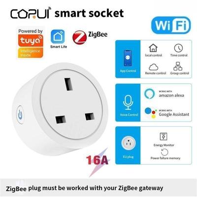 Corui Tuya Uk Plug Wifi Zigbee Smart Socket Bluetooth Wireless Socket Temporização Suporte Alexa Google Home Com Monitor de Energia