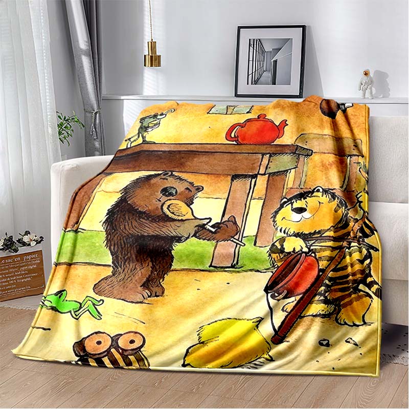Janosch "Wie der Tiger Zählen Lernt" Flanelldecke, Weiche Warme Kuscheldecke mit Kinderbuch-Print, Gemütliche Bettwäsche für Kinder