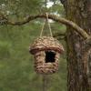 jijijing Grass Woven Bird House, Outdoor Rustic Birdhouse, Hanging Hummingbird Hut, Garden Roosting Pocket for Wrens Sparrows Finches Hummingbirds