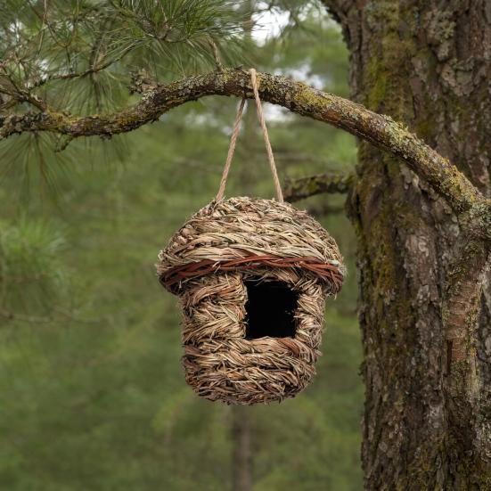 jijijing Grass Woven Bird House, Outdoor Rustic Birdhouse, Hanging Hummingbird Hut, Garden Roosting Pocket for Wrens Sparrows Finches Hummingbirds