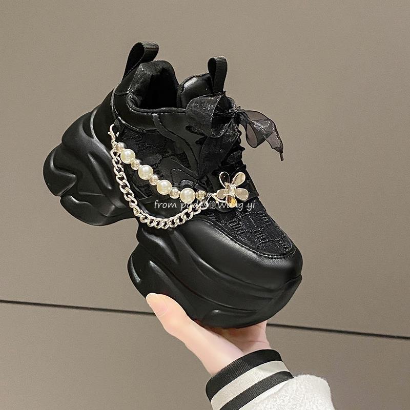 Fashion sponge cake thick bottom breathable mesh single shoes 2025 new color sports leisure tall daddy shoes female INS tide