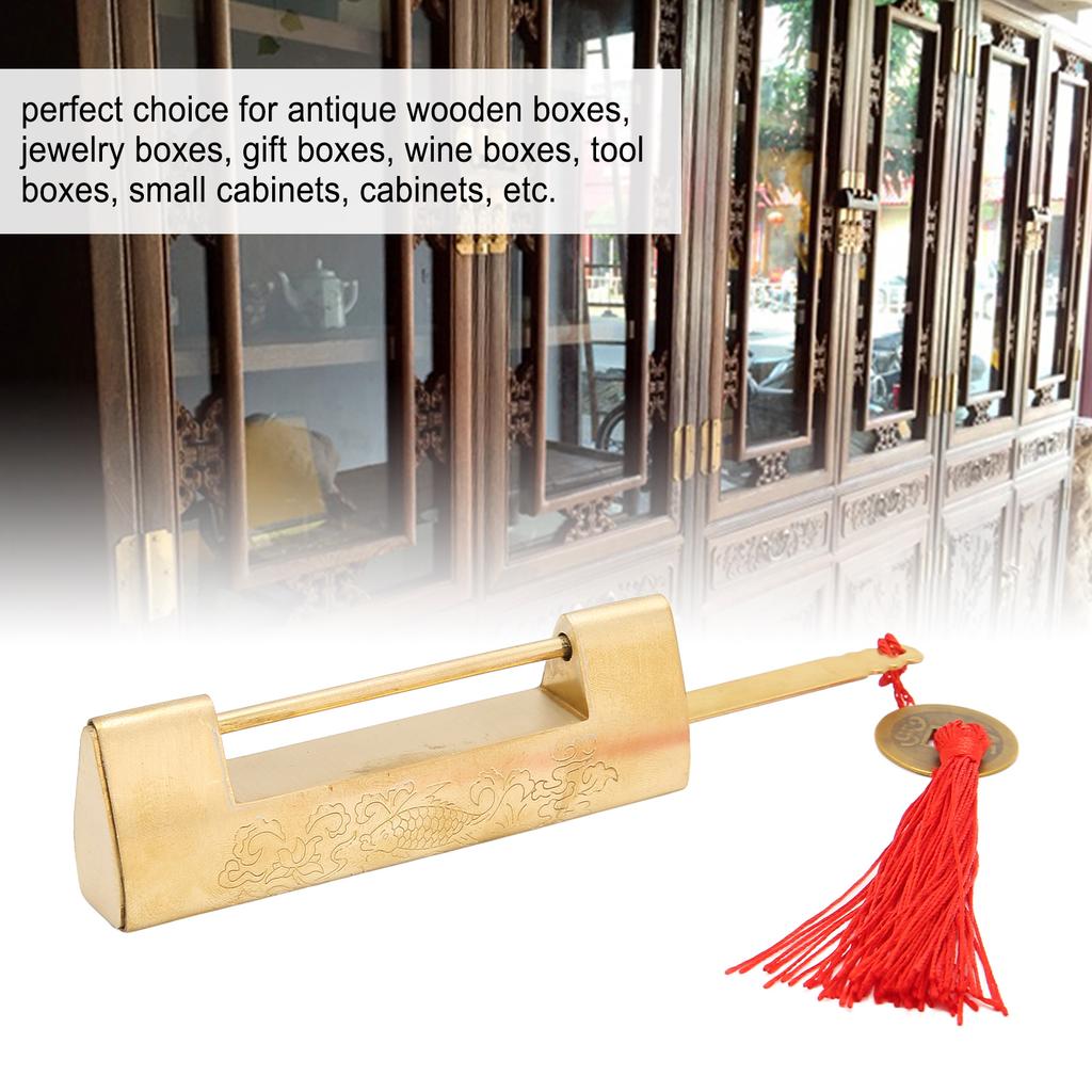 Brass Antique Padlock Spacing 5.9cm Exquisite Rustproof Chinese Old   Fish Horizontal Padlock for Jewelry Boxes