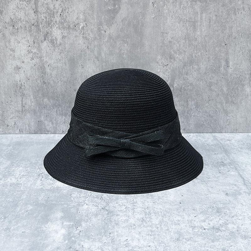 Foldable Bow Straw Woven Fisherman'S Hat Children Summer Vacation Seaside Sunshade Sunscreen Beach Straw Hat Shows Small Face