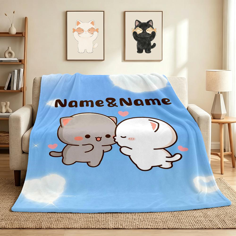Custom Name Angel Cats Flannel Blanket Throw Blanket Soft Warm Sofa Bed Home Decor Unique Gift
