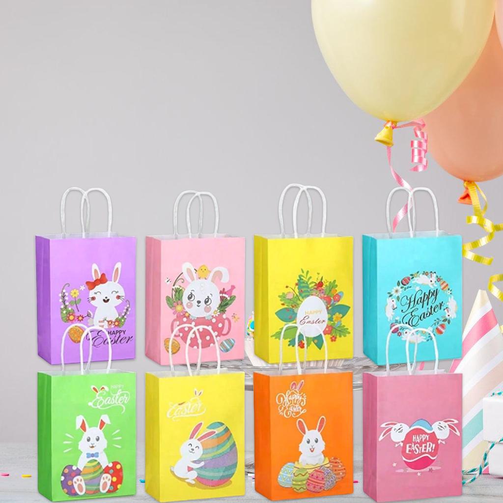 8pcs Easters Paper Gift Bags with Handle Multifunctional Snacks Cookie Bags for Spring Celebration Party Supplies
